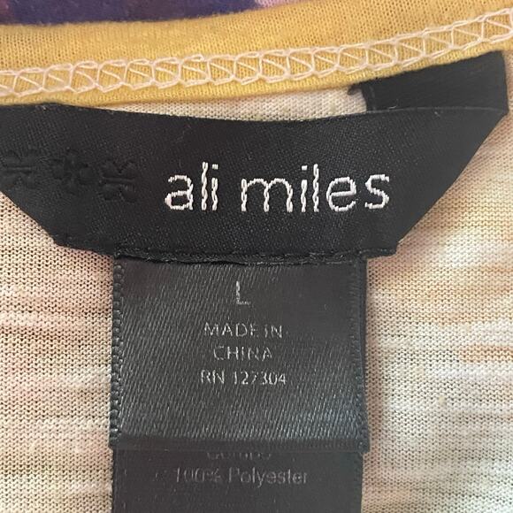 Ali Miles Bright Bold Color Abstract Knit/Chiffon Top LARGE Artsy Casual Comfy - Picture 7 of 10